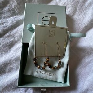 Enewton Gold Wire Hoop Earrings with Multicolored Pearlescent Beads